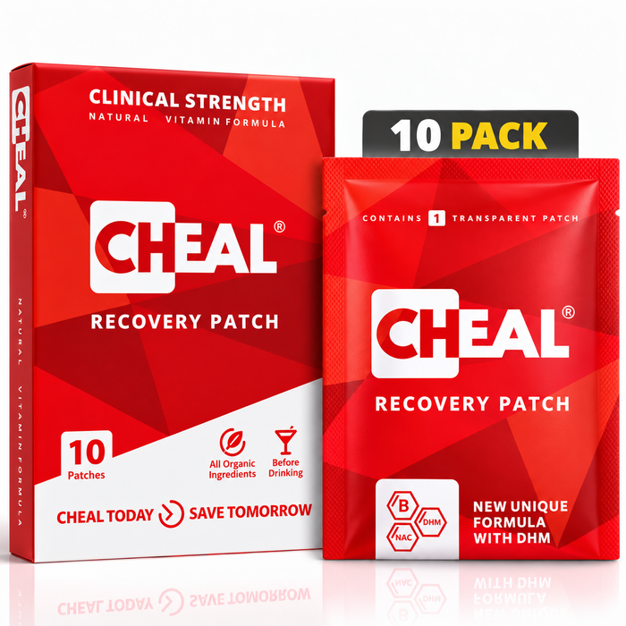 CHEAL hangover recovery patches, 10-pack box with a wrapped single patch