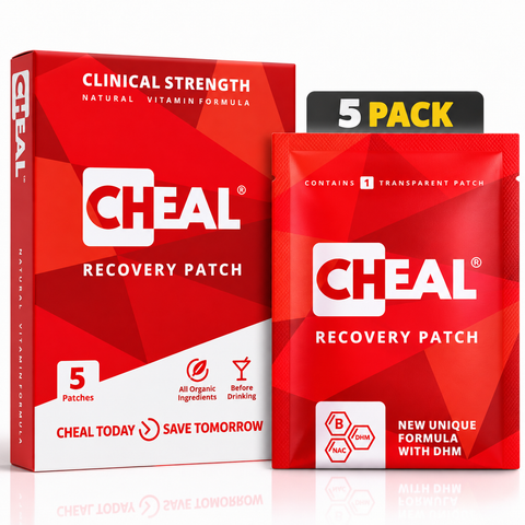 CHEAL hangover recovery patches, 5-pack box with a wrapped single patch