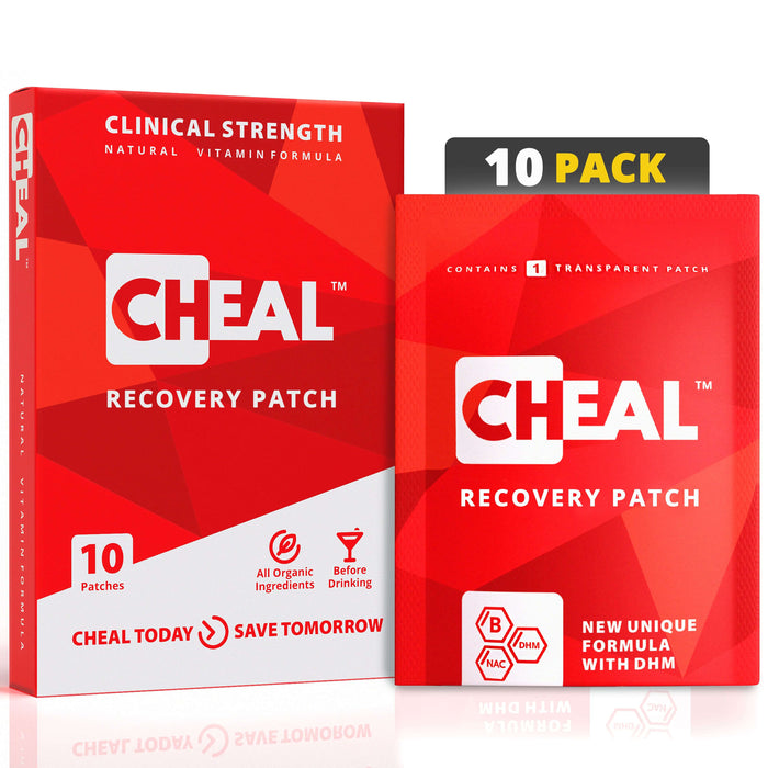 CHEAL hangover recovery patches, 10-pack box with a wrapped single patch