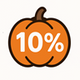 Pumpkin with a 10% discount symbol on an orange background
